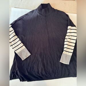 Jones New York Black Tunic with Striped Sleeves